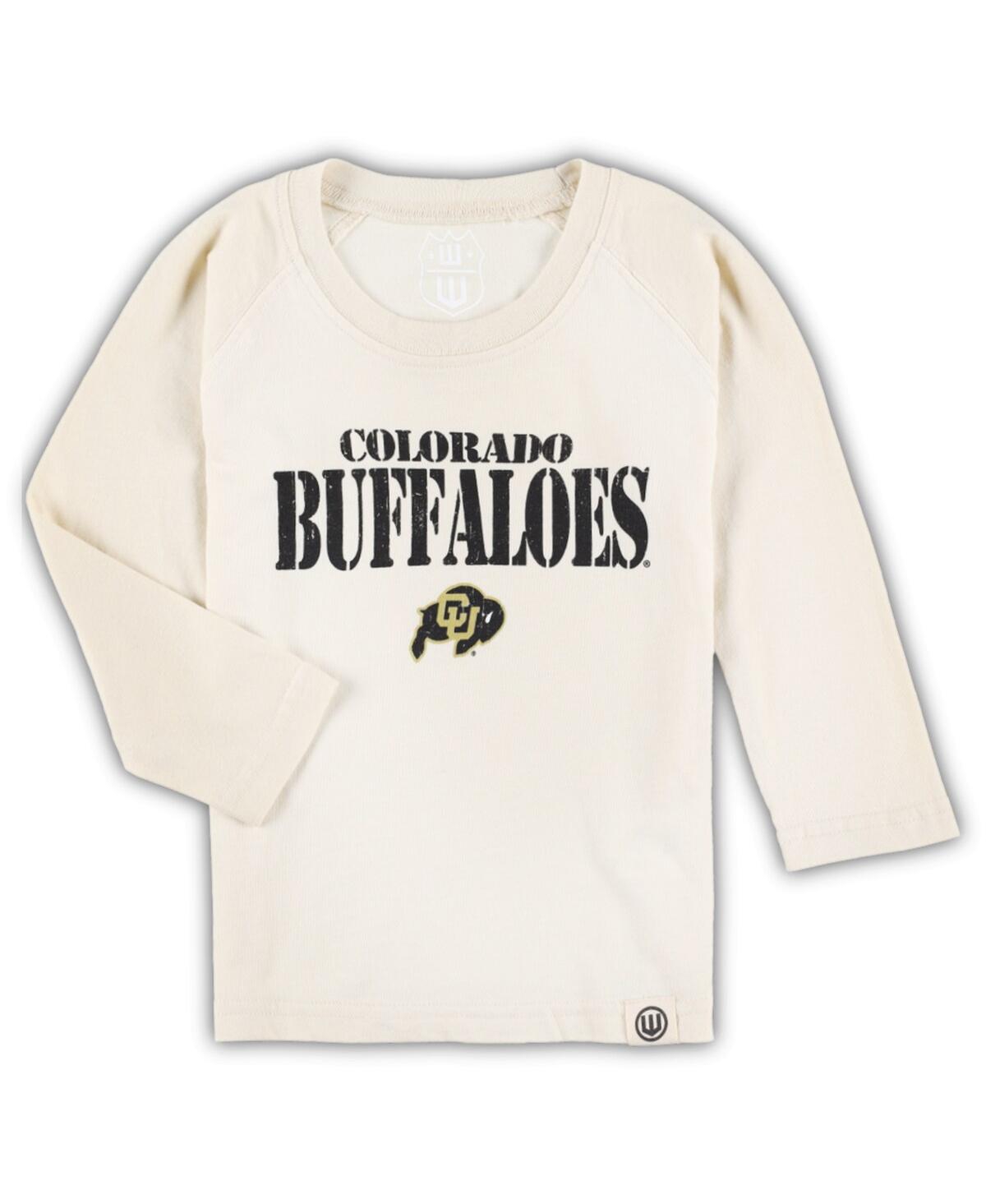 Wes & Willy Babies' Toddler Boys And Girls  Cream Distressed Colorado Buffaloes Stacked Logo Raglan Long Slee