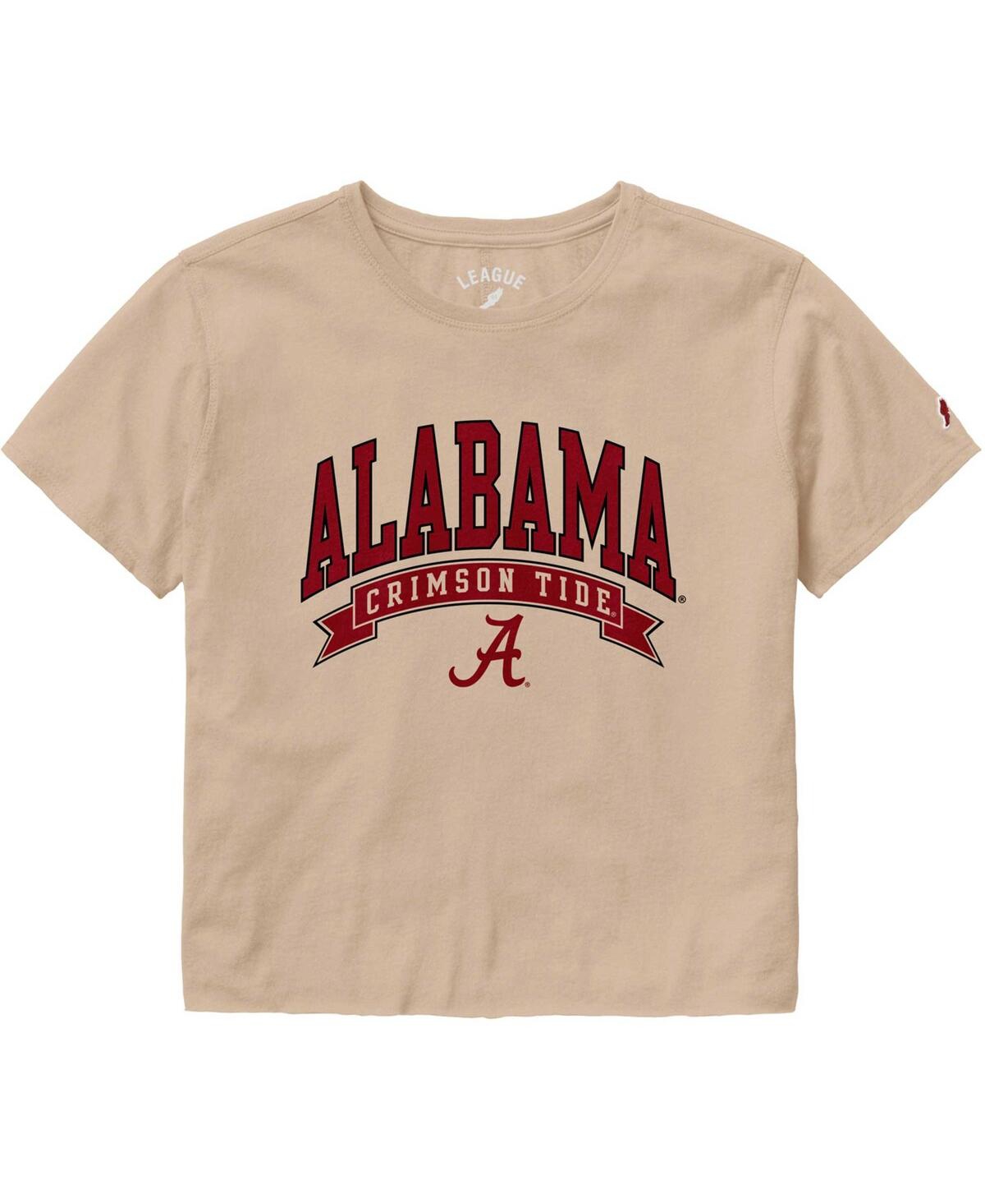 League Collegiate Wear Women's  Tan Alabama Crimson Tide Banner Clothesline Cropped T-shirt