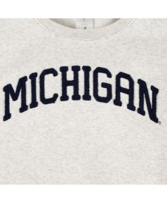 Women's Oatmeal Michigan Wolverines Core Chenille Cropped Pullover Sweatshirt