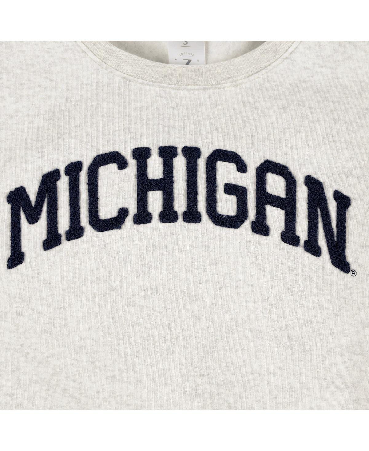 Zoozatz Oatmeal Michigan Wolverines Core Chenille Cropped Pullover Sweatshirt In Oatmeal