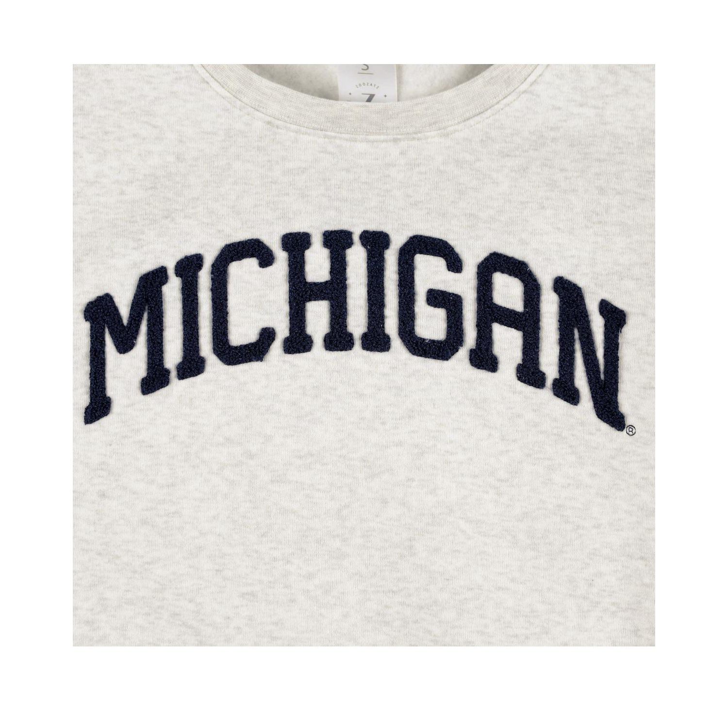 Women's Oatmeal Michigan Wolverines Core Chenille Cropped Pullover Sweatshirt