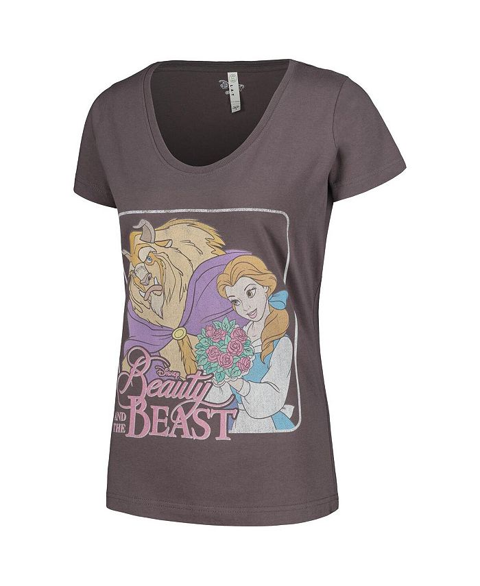 Mad Engine Women's Charcoal Beauty and the Beast Graphic Scoop Neck T ...