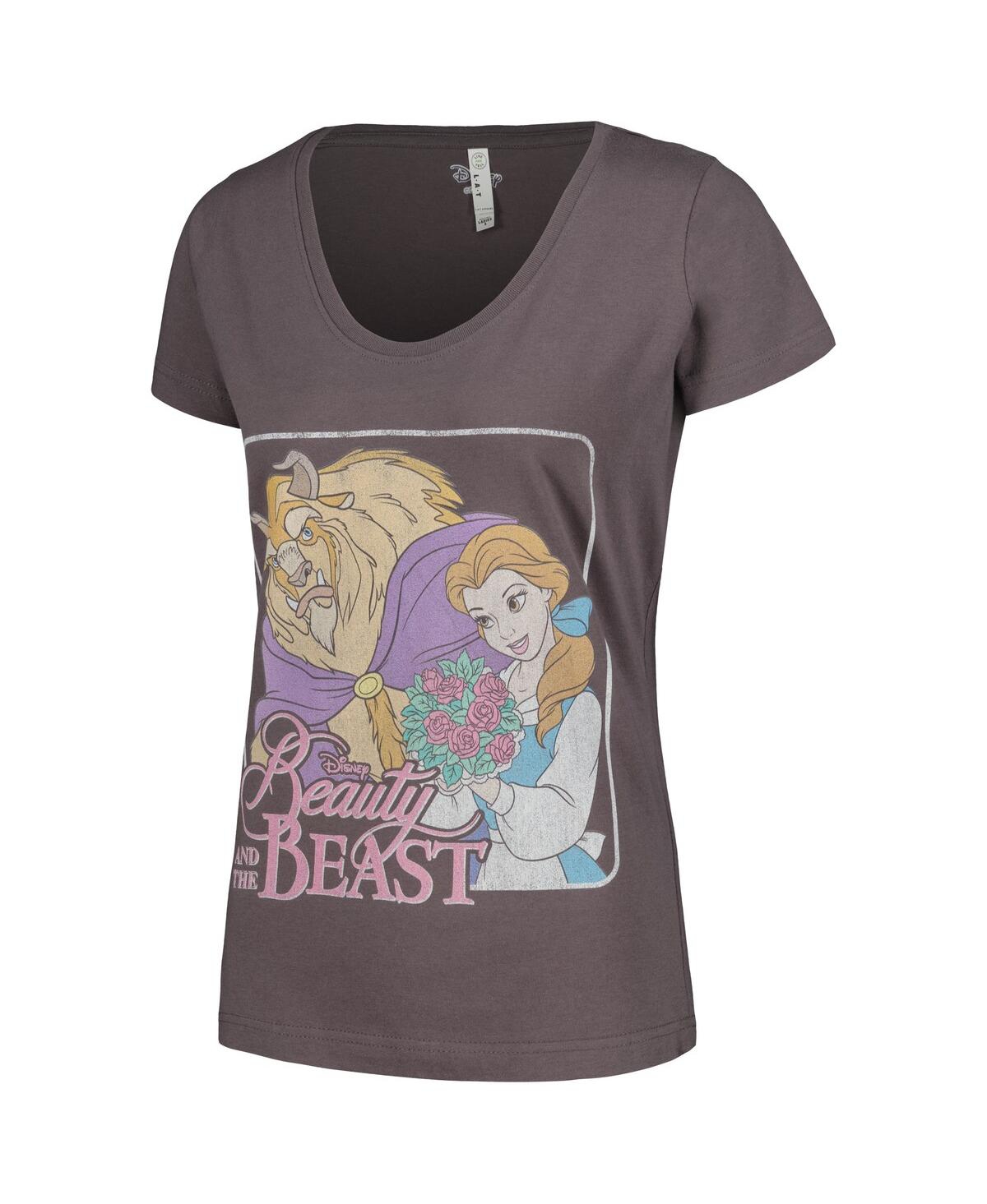 Shop Mad Engine Women's  Charcoal Beauty And The Beast Graphic Scoop Neck T-shirt