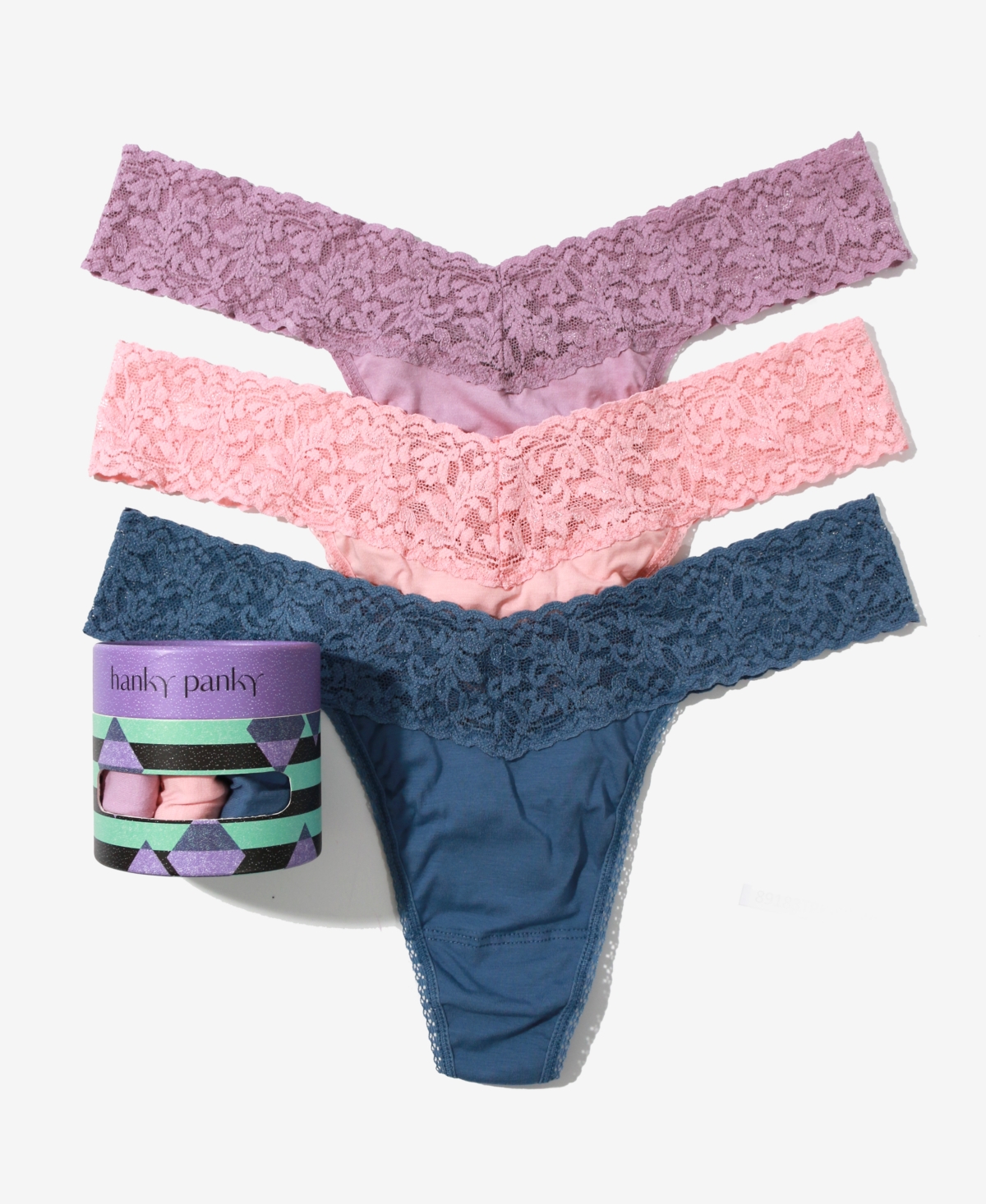 Hanky Panky Women's Holiday 3 Pack Supima Cotton Original Rise Thong Underwear In Water Lily,rosita Pink,washed Indigo