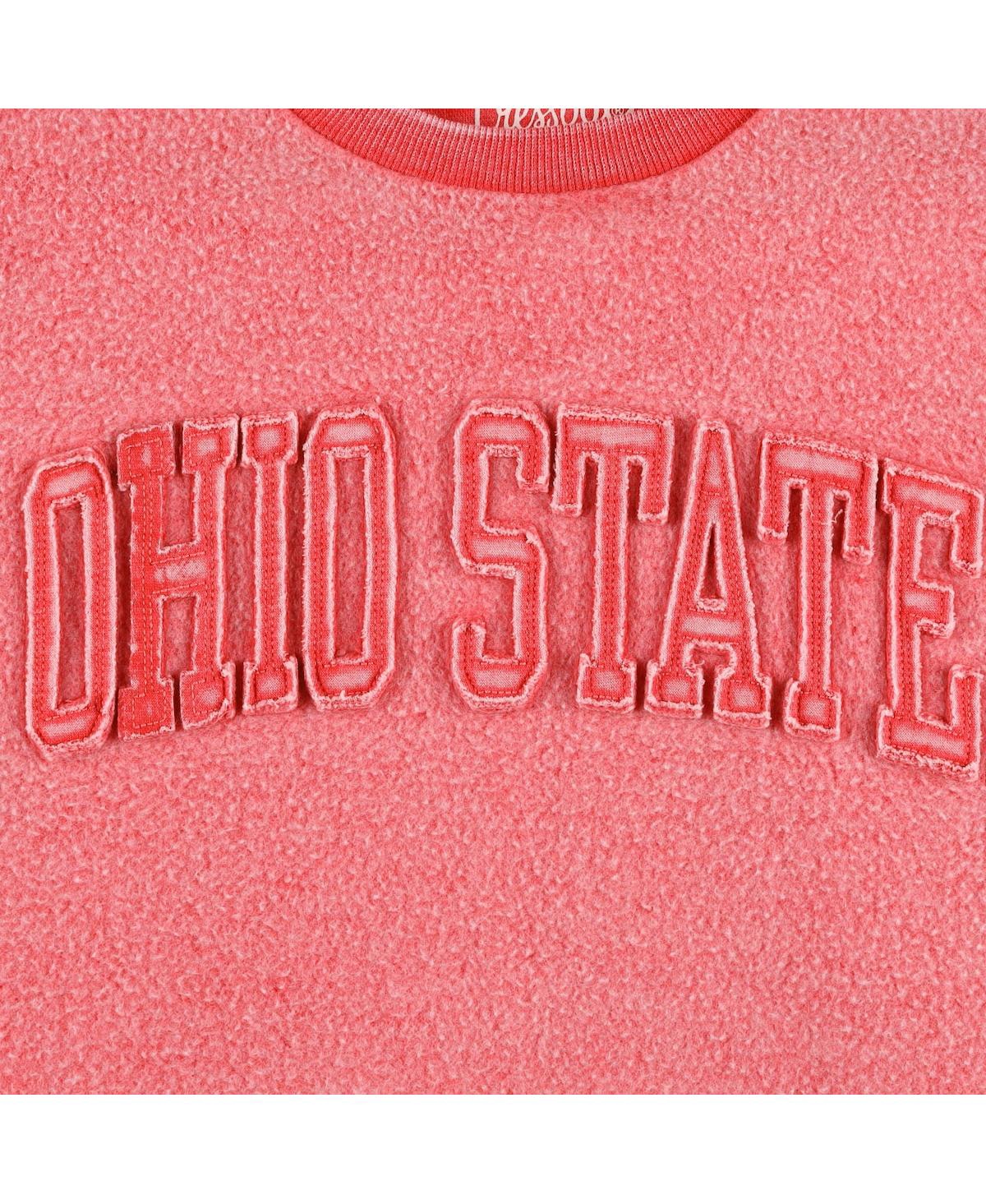 PRESSBOX WOMEN'S PRESSBOX SCARLET DISTRESSED OHIO STATE BUCKEYES PONCHOVILLE PULLOVER SWEATSHIRT 