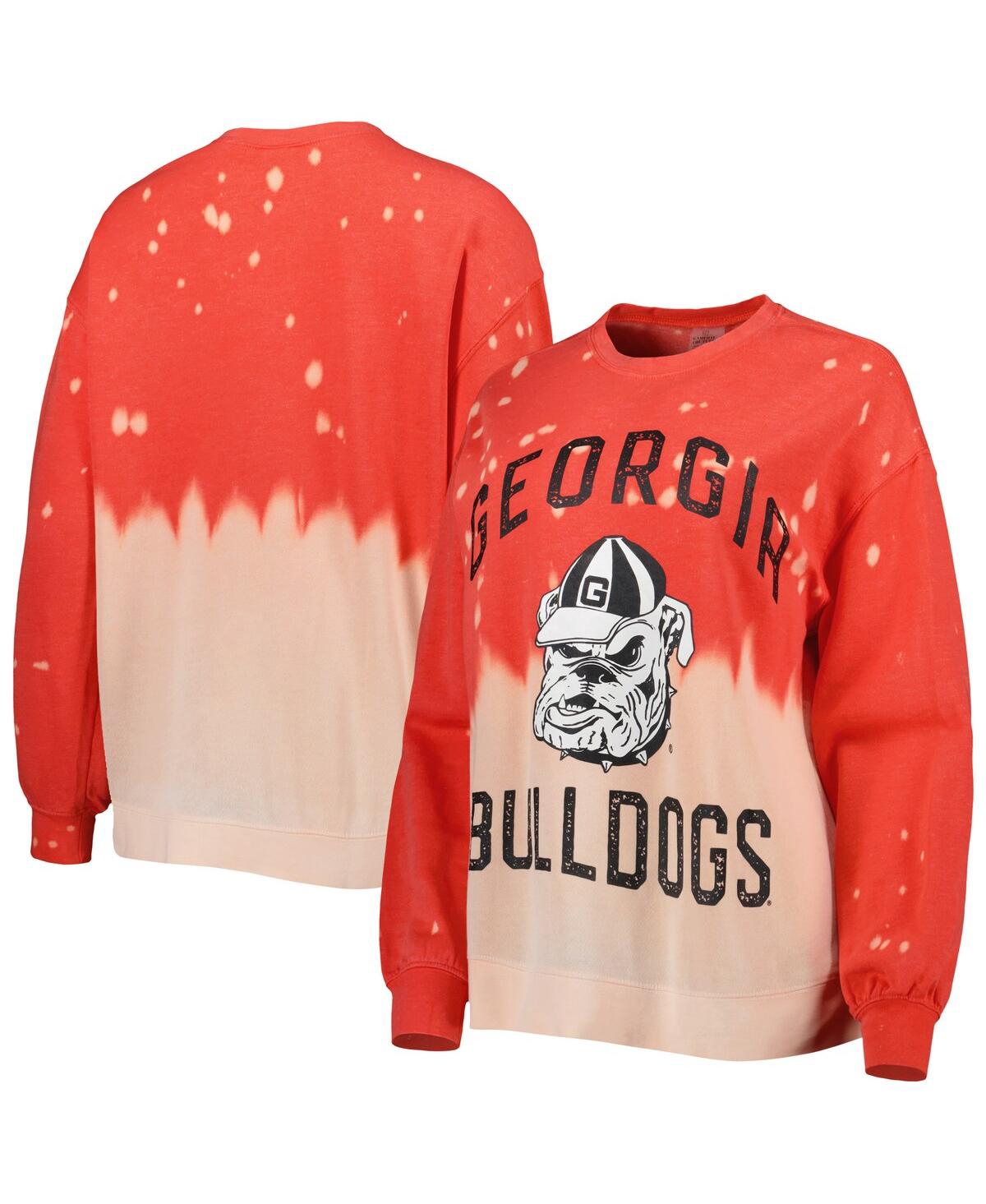 GAMEDAY COUTURE WOMEN'S GAMEDAY COUTURE RED DISTRESSED GEORGIA BULLDOGS TWICE AS NICE FADED DIP-DYE PULLOVER LONG SL