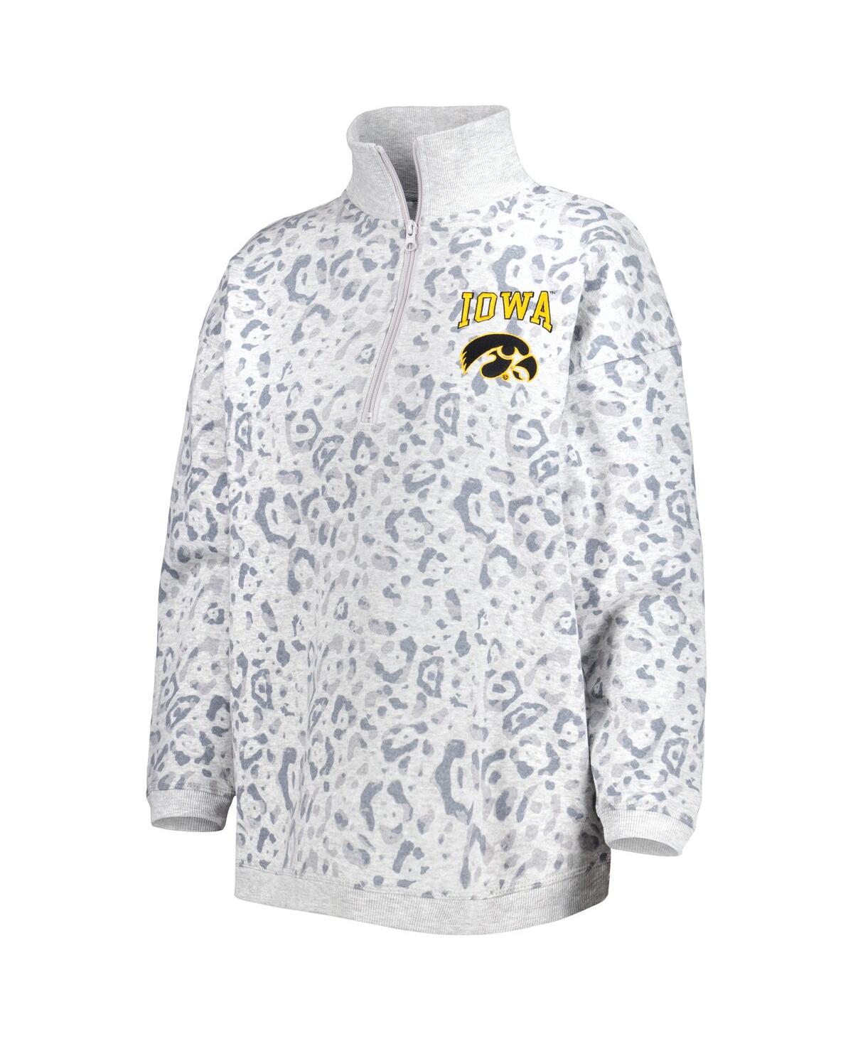 Gameday Couture Heather Gray Iowa Hawkeyes Leopard Quarter-zip Jacket In Heather Gray
