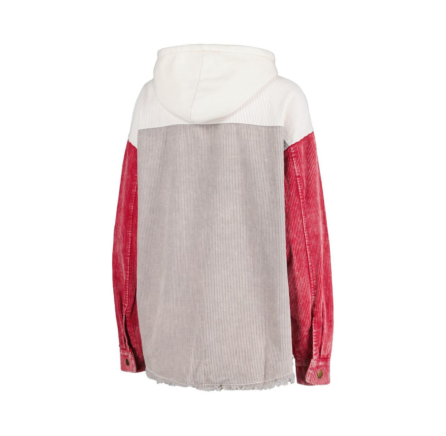 Women's Gray Distressed Wisconsin Badgers Vintage-Like Wash Corduroy Full-Snap Hooded Shacket