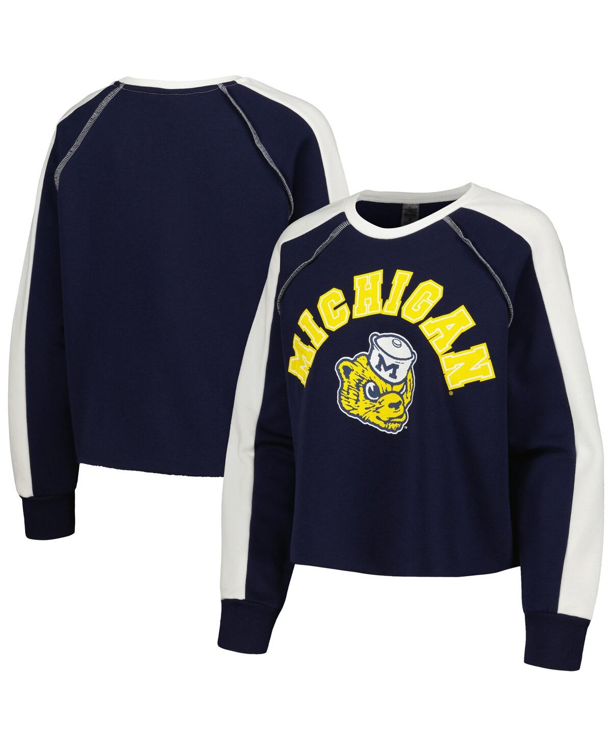 Women's Gameday Couture Navy Michigan Wolverines Blindside RaglanÂ Cropped Pullover Sweatshirt - Navy