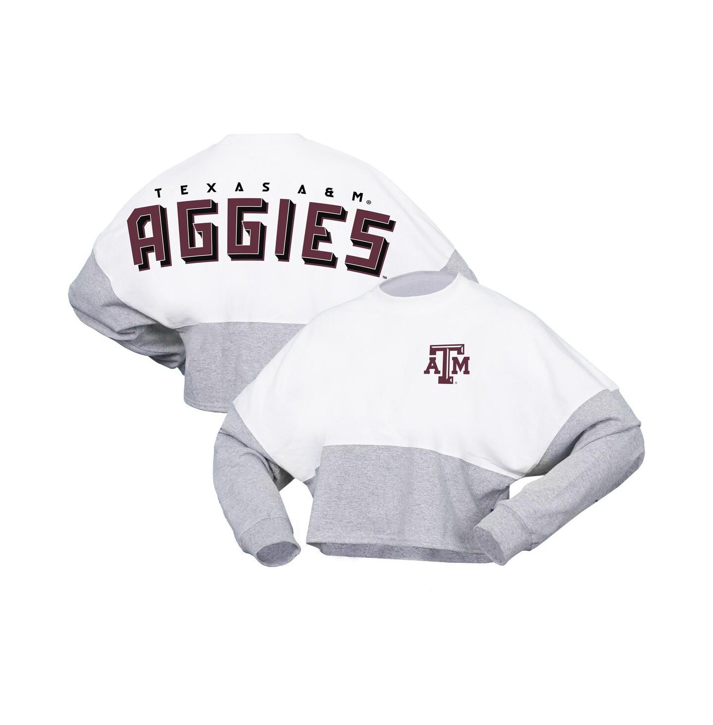 Женская футболка Spirit Jersey White Texas A&M Aggies Heather Block Cropped Long Sleeve Jersey — фото 1