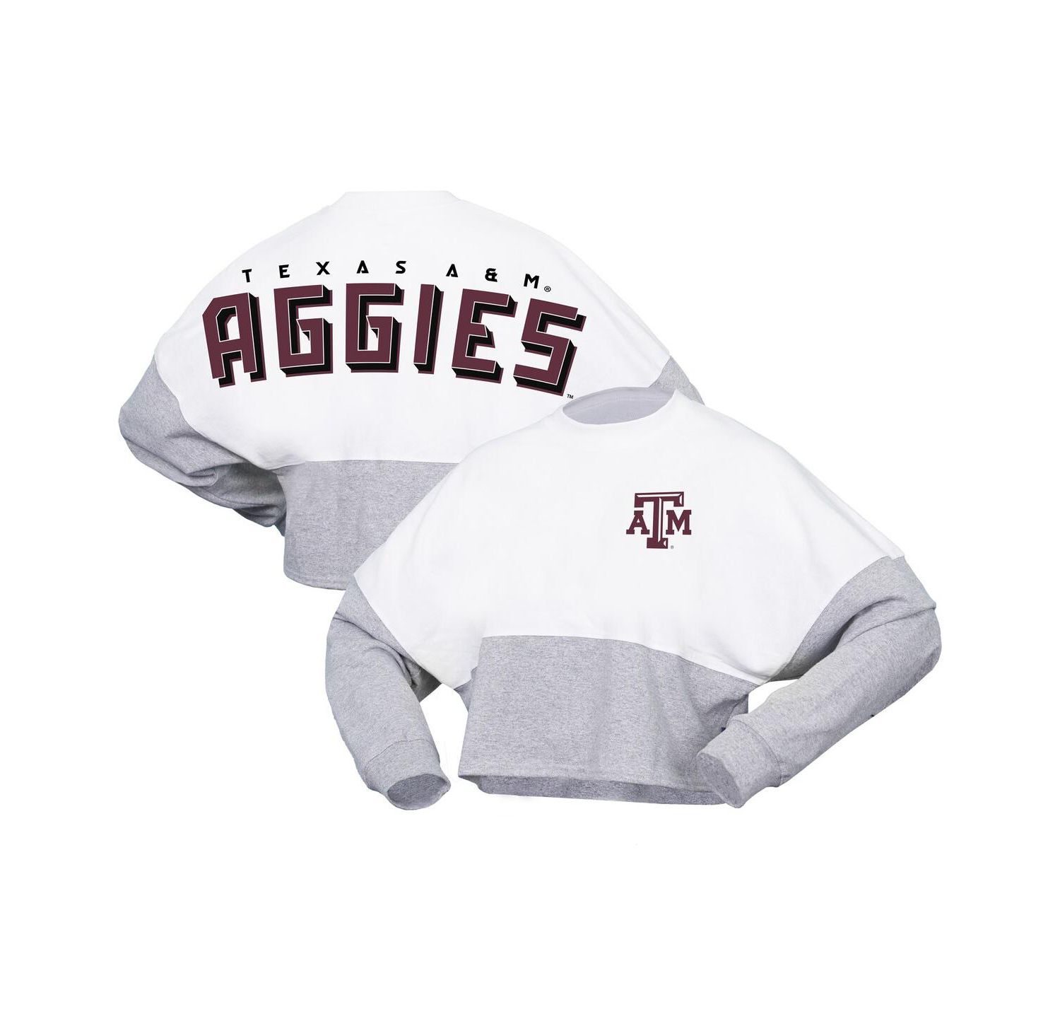Women's White Texas A&M Aggies Heather Block Cropped Long Sleeve Jersey T-shirt