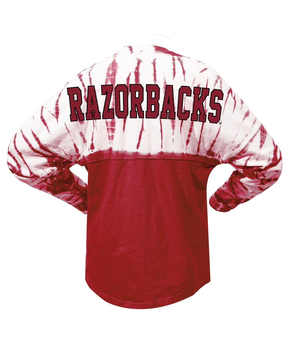 Spirit Jersey Women's Cardinal Arkansas Razorbacks Tie-dye Long Sleeve Jersey T-shirt In Cardinal