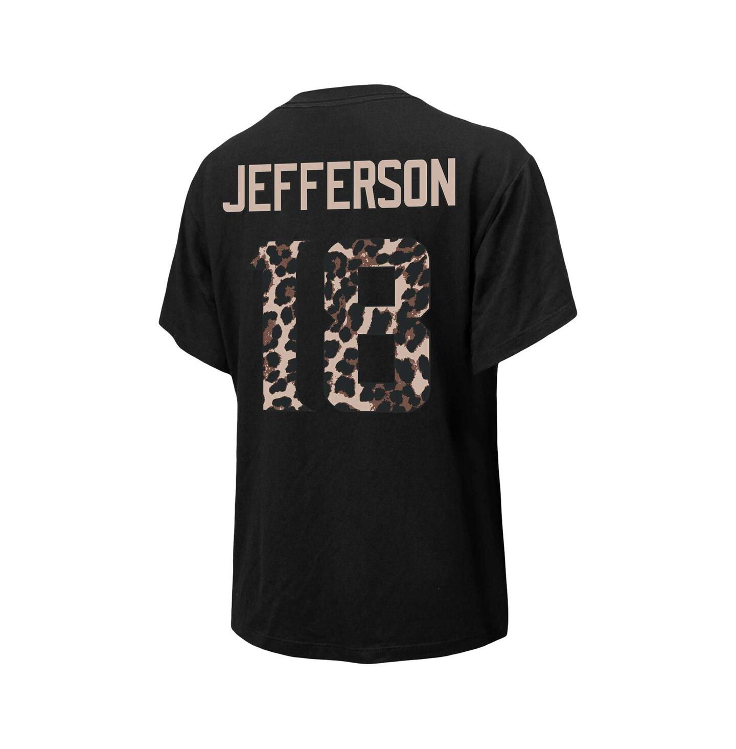 Женская футболка Majestic Threads Justin Jefferson Black Minnesota Vikings Leopard Player Name and Number — фото 3