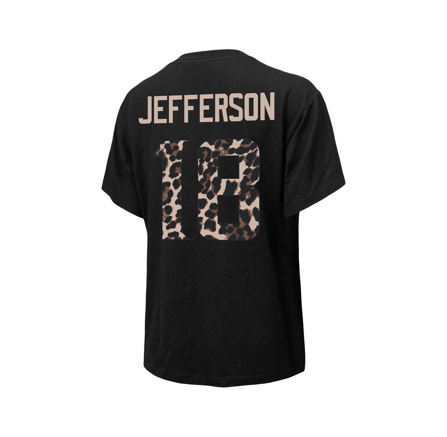 Women's Threads Justin Jefferson Black Minnesota Vikings Leopard Player Name and Number T-shirt