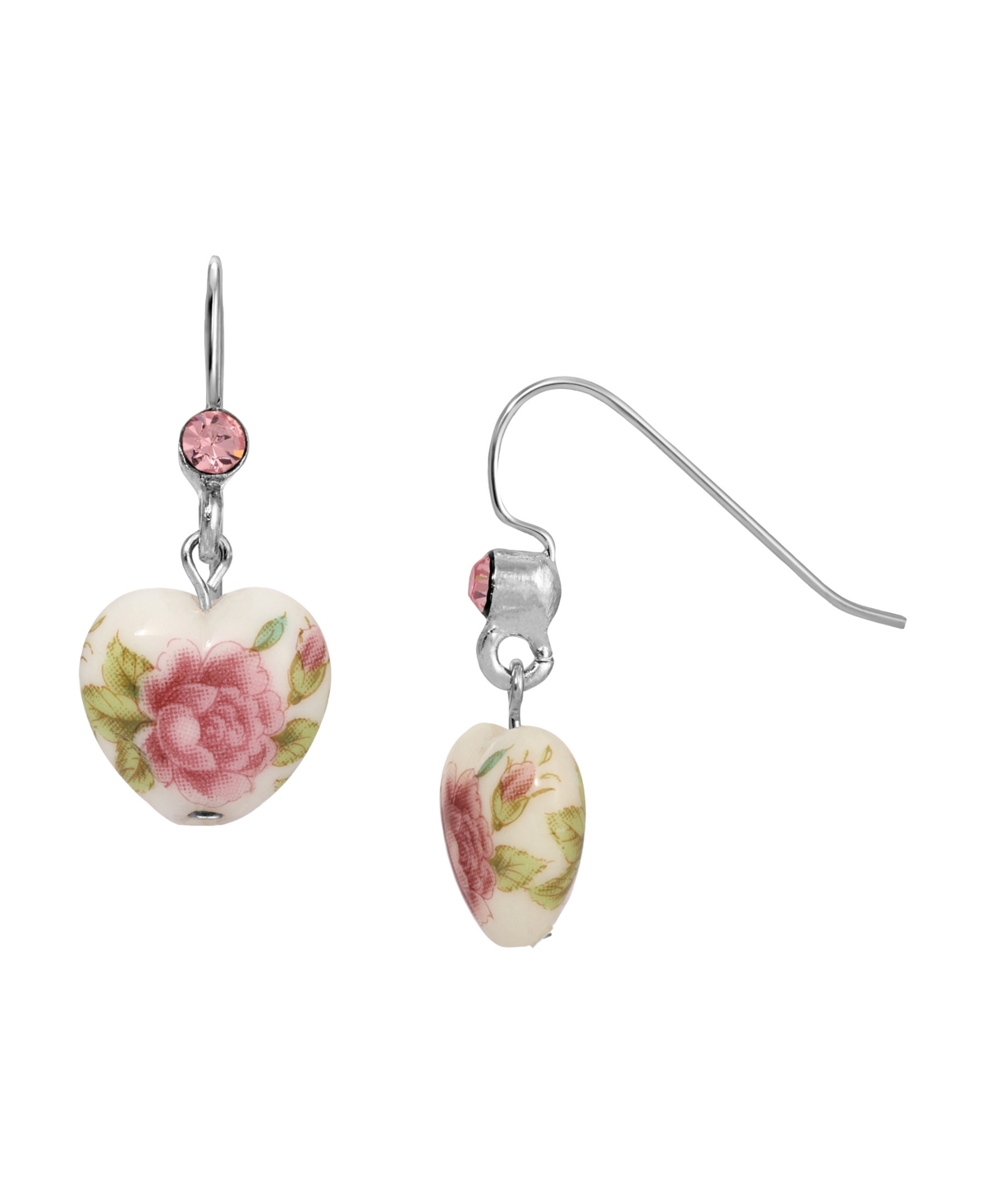 2028 Acrylic Crystal Flower Decal Heart Drop Earrings In Pink