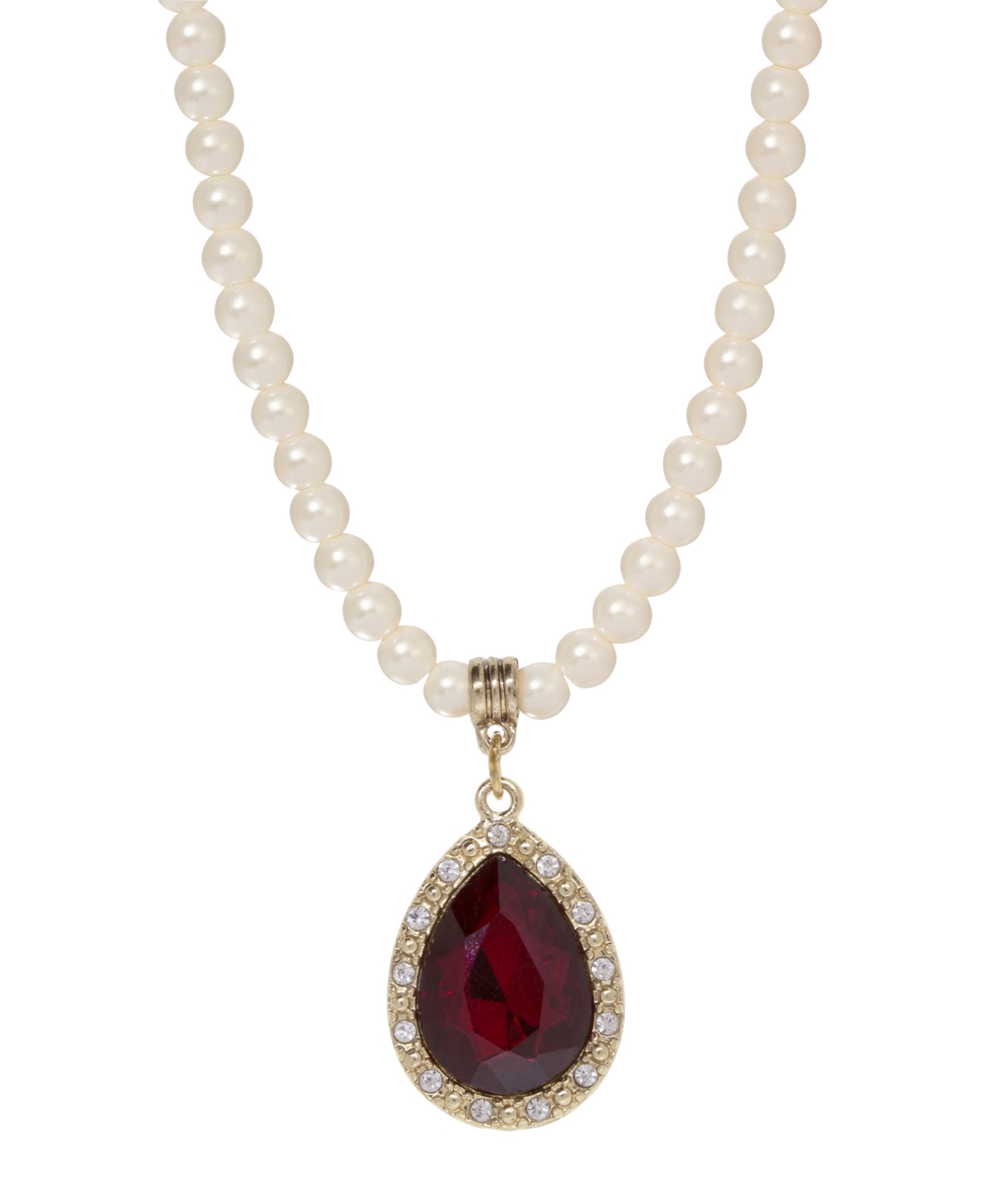 2028 Imitation Pearl Red Glass Crystal Pendant Necklace