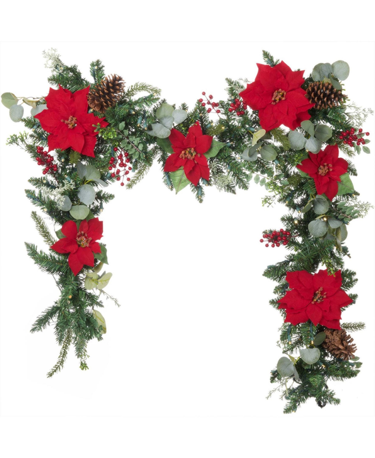 Company 9' Artificial Christmas Garland with Lights, Christmas Poinsettia - Assorted
