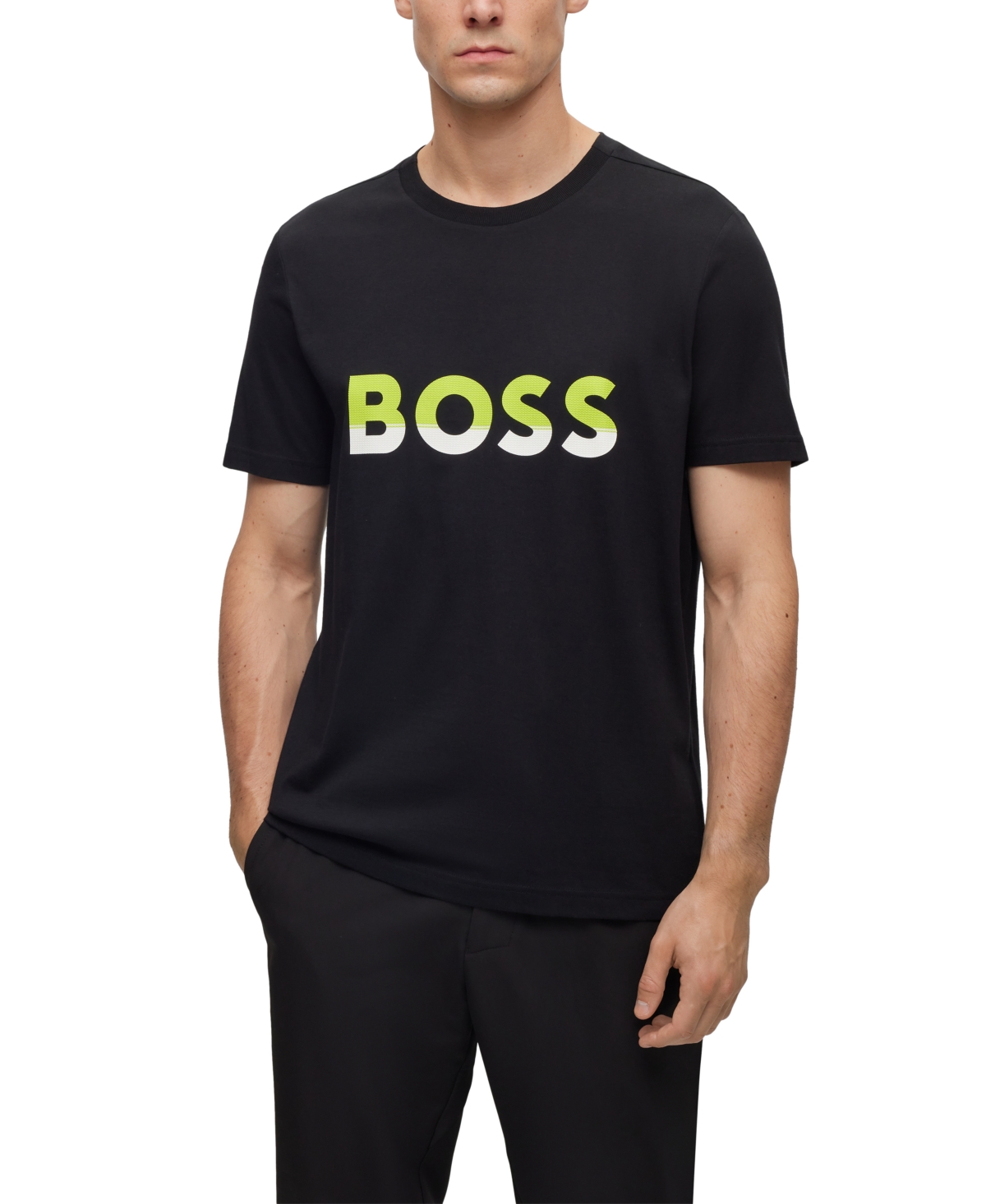 Hugo Boss Boss By  Men's Color-blocked Logo Print T-shirt In Black