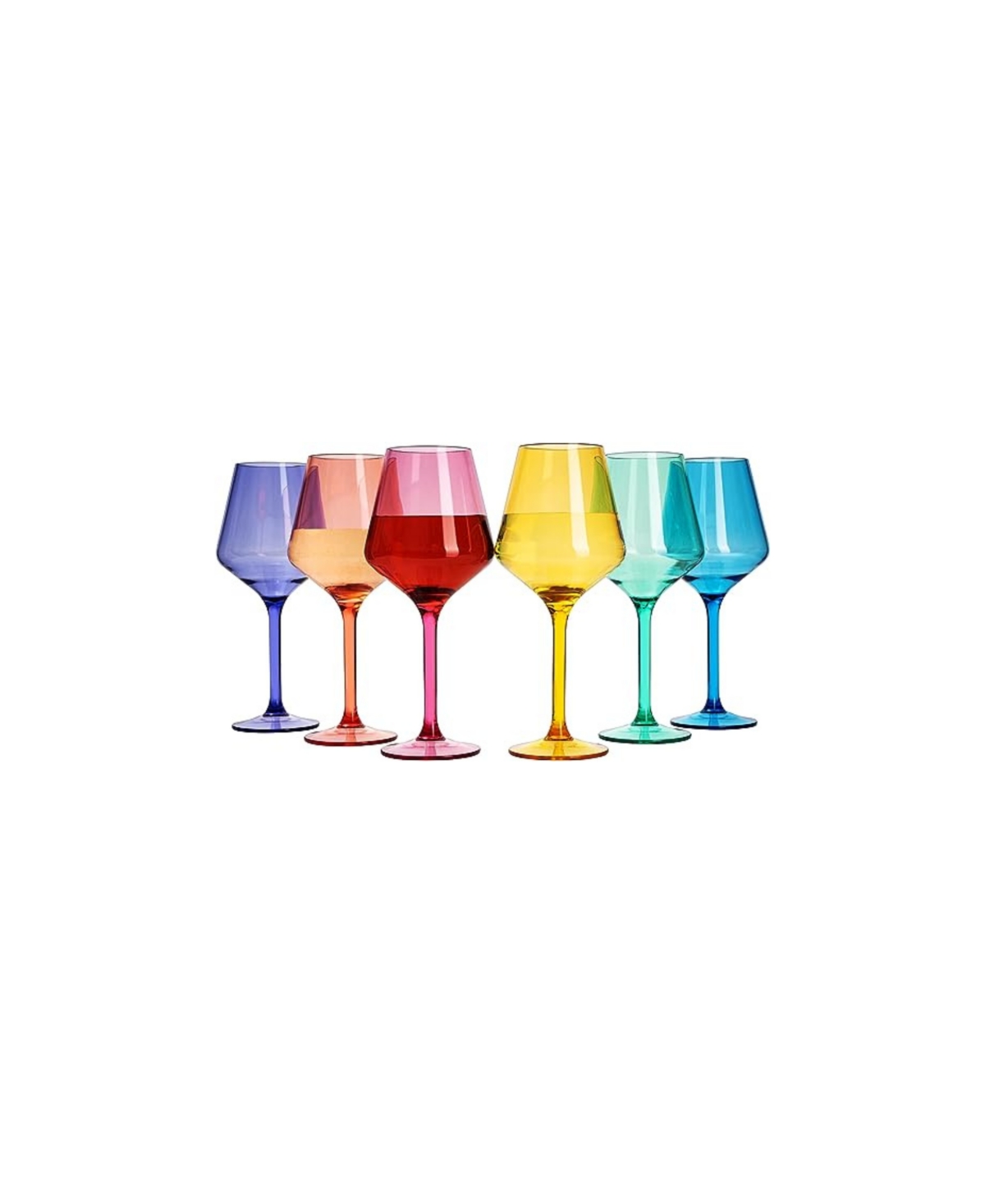 The Wine Savant Acrylic Colored European Style Crystal, Stemmed Wine Glasses, Acrylic Glasses, Set Of 6 In Multicolor