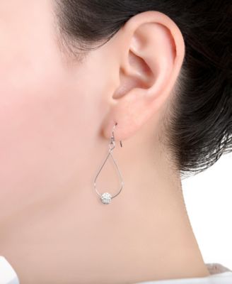 Pave Crystal Ball on an Open Tear Drop Wire Earrings Set in Sterling Silver. Available in Clear or Gray