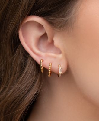 18k Gold-Plated 3-Pc. Set Small Crystal & Textured Hoop Earrings, 0.5"