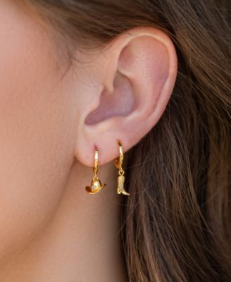 18k Gold-Plated Crystal Hat & Boot Mismatch Charm Hoop Earrings