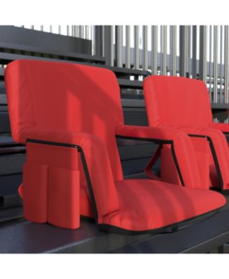 Set Of 2 Portable Stadium Chairs With Armrests, Reclining Padded Back & Seat, Lightweight Metal Frame & Backpack Straps, Storage Pockets