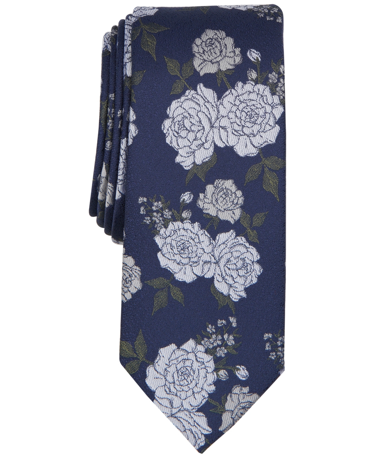 Men's Shiloh Floral Tie, Created for Macy's - Silver