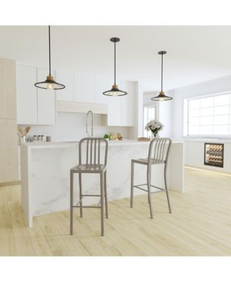 Santorini 30 Inch Galvanized Steel Indoor/Outdoor Counter Bar Stool With Slatted Back And Powder Coated Finish