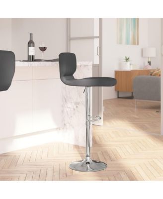 Set Of Two Swivel Bar Stools With Vertical Stitched Back And Adjustable Chrome Base With Footrest