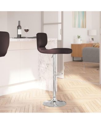 Set Of Two Swivel Bar Stools With Vertical Stitched Back And Adjustable Chrome Base With Footrest