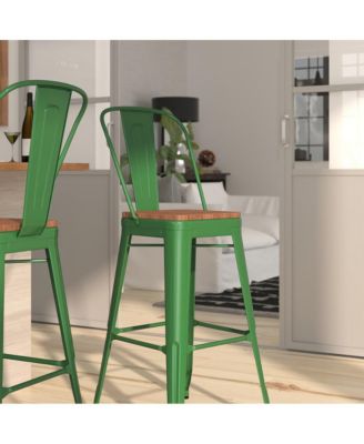 Dothan Metal Dining Stool With Curved Slatted Back And Textured Wood Seat