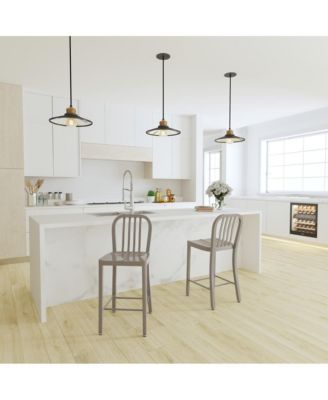 Santorini Galvanized Steel Indoor/Outdoor Counter Bar Stool With Slatted Back And Powder Coated Finish