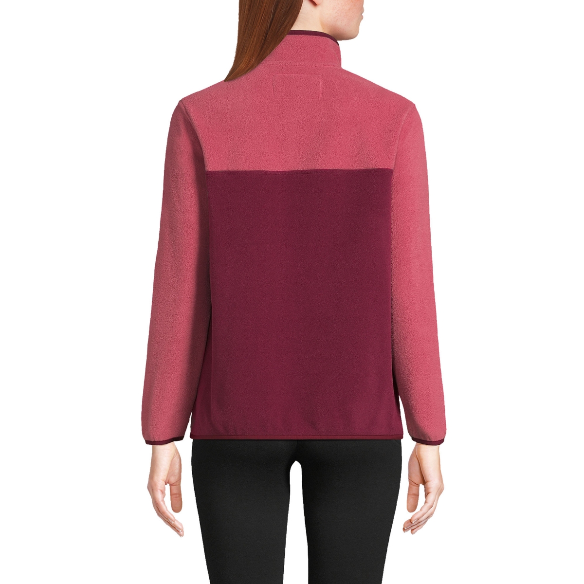 Lands' End Women's Heritage Fleece Snap Neck Pullover -pink block