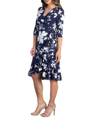Women's Flirty Flounce Midi Wrap Dress with 3/4 Sleeves