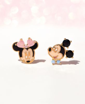 18k Gold-Plated Color Crystal Mickey & Minnie Mismatch Stud Earrings