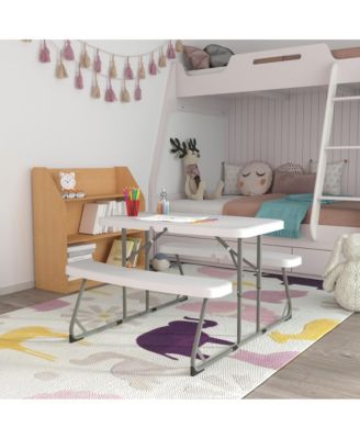 Aryka Kid'S Easy Fold Waterproof, Stain And Impact Resistant Plastic Picnic Table With Benches And Steel Tube Frame