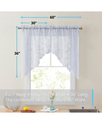 Joyce Semi Sheer Kitchen Swag Curtain Panels - Rod Pocket for Small Windows, Kitchen & Bathroom - 30 W x 36 L (Pair)