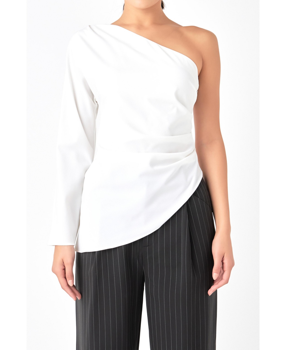 Women's Asymmetric Ruched Top - Ivory