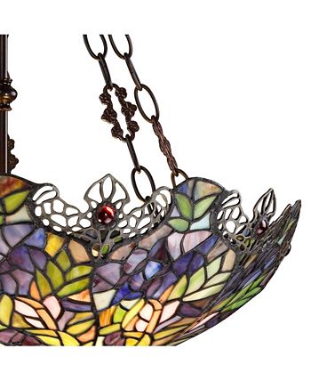 Robert Louis Tiffany Tropical Floral Bronze Pendant Chandelier Lighting 20  1/2 Wide Farmhouse Rustic Art Glass Shade 3-Light Fixture for Dining Room  Living House Home Foyer Kitchen Island Entryway - Chandeliers 