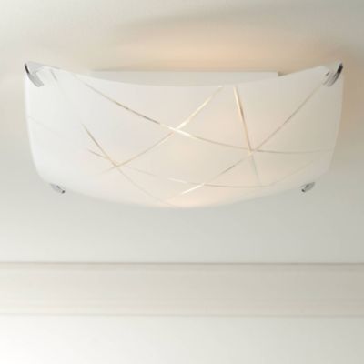 Lattice Modern Close To Ceiling Light Flush Mount Fixture 16.50" Wide Chrome Etched Lattice Square Frosted Glass Bowl Shade for Bedroom Hallway Living Room Dining Room Bathroom - Possini Euro Design
