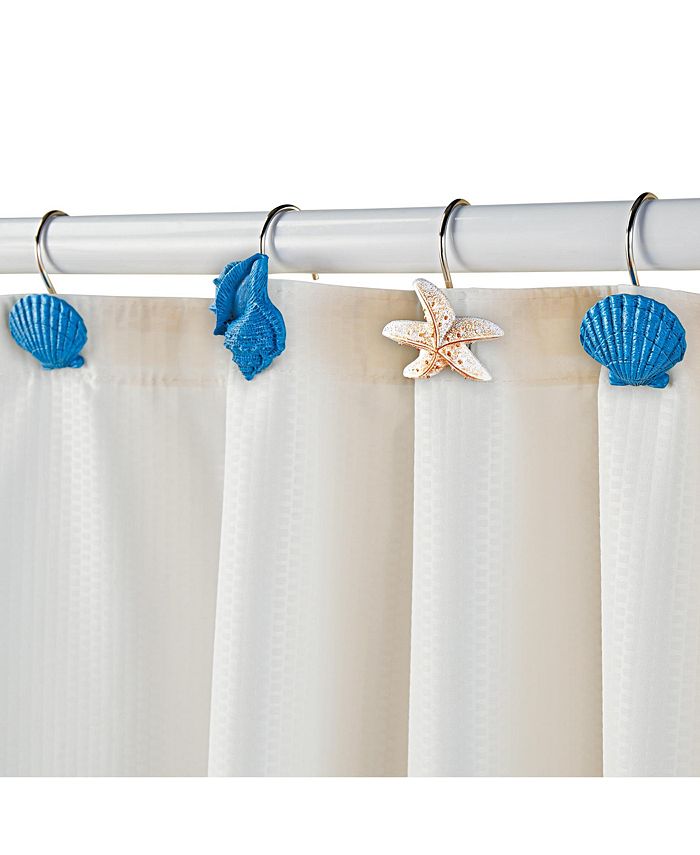 Collections Etc Blue and White Seashell Shower Hooks - Set of 12