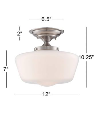 Rustic Farmhouse Ceiling Light Semi Flush Mount Fixture 12" Wide Brushed Nickel Opal White Glass Shade for Bedroom Kitchen Living Room
