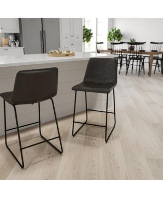 24 Inch Faux Counter Height Bucket Seat Stools, Set Of 2