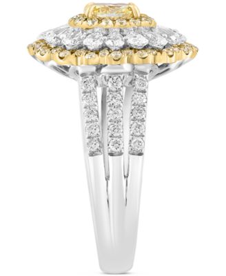 EFFY&reg; White Diamond (7/8 ct. t.w.) & Yellow Diamond (3/4  ct. t.w.) Flower Halo Ring in 14k Two-Tone Gold