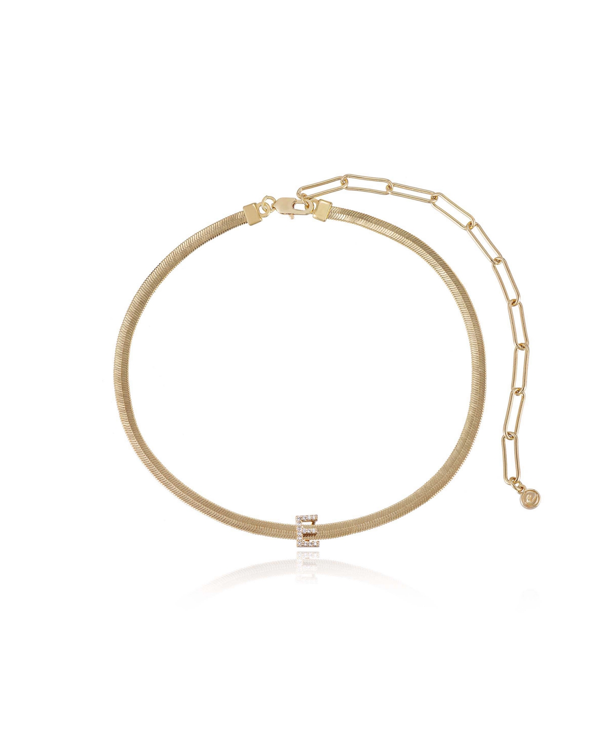 Ettika Initial Herringbone 18k Gold Plated Necklace In Letter E