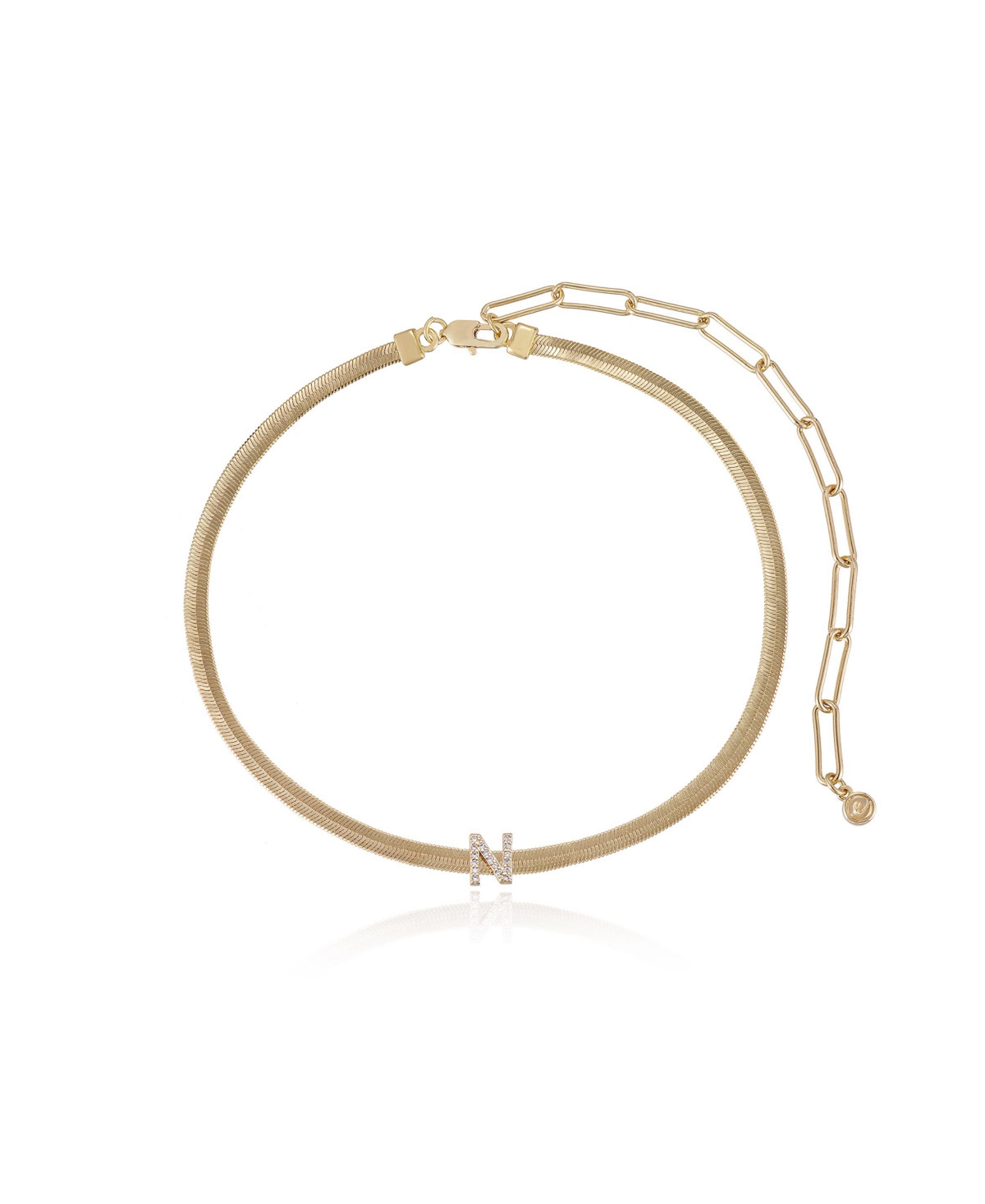 Ettika Initial Herringbone 18k Gold Plated Necklace In Letter N