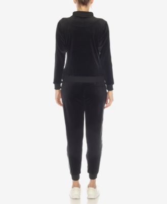 Women's Faux Leather Stripe Velour 2 Piece Tracksuit Set