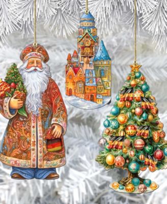 Traveling Santa Wooden Ornaments Set of 3 by G.DeBrekht
