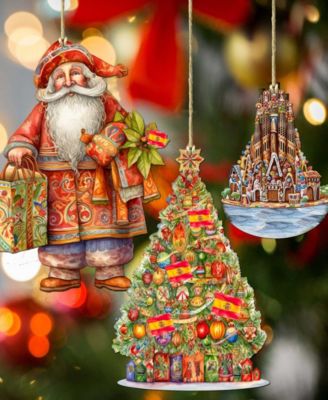 Traveling Santa Wooden Ornaments Set of 3 by G.DeBrekht